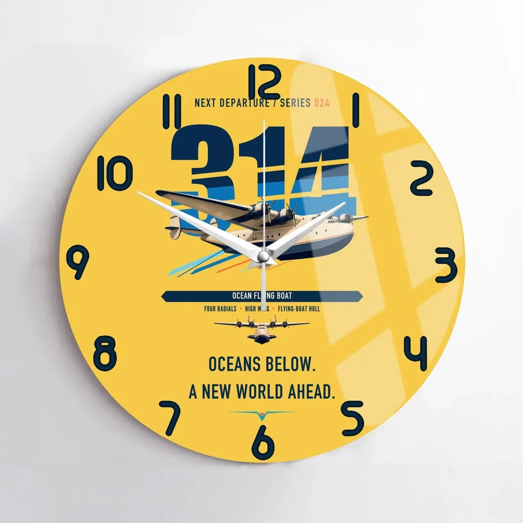 Boeing 314 Clipper design on yellow no frame wall clock