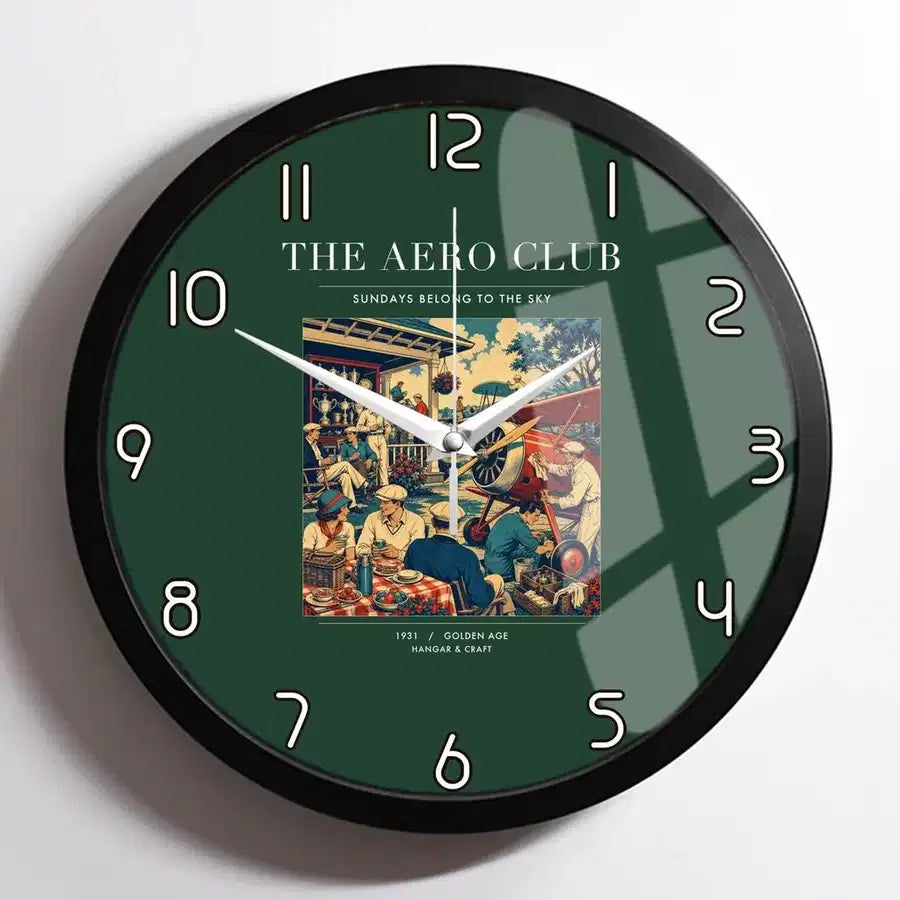 VINTAGE G4047 - The Aero Club - Designed Wall Clocks design on darkgreen framed