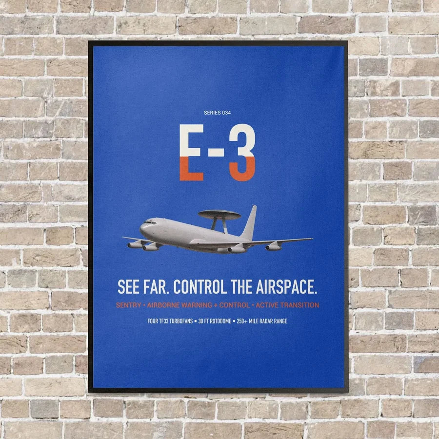 E-3 Sentry AWACS vertical canvas print - framed - blue background