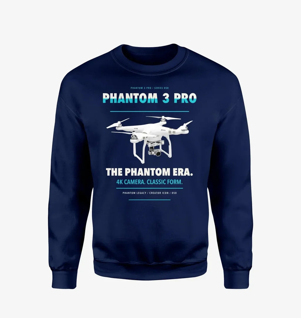 DJI Phantom 3 Professional design on navy blue sweatshirt