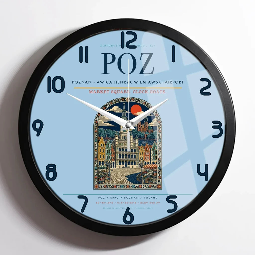 Poznan - awica Henryk Wieniawski Airport POZ Wall-Clock Framed - Light Blue
