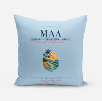Thumbnail for Chennai International Airport (MAA) design on light blue pillow