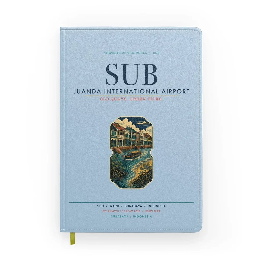 Juanda International Airport Surabaya (SUB) design on light blue notebook