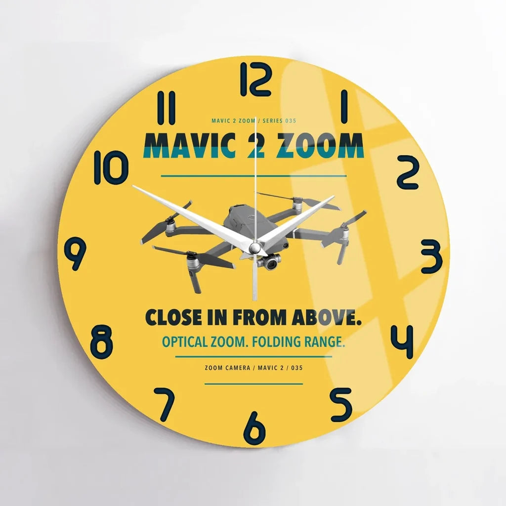 DJI Mavic 2 Zoom design on yellow no frame wall clock