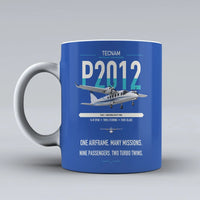 Thumbnail for Tecnam P2012 Traveller design on blue ceramic mug, double-side print