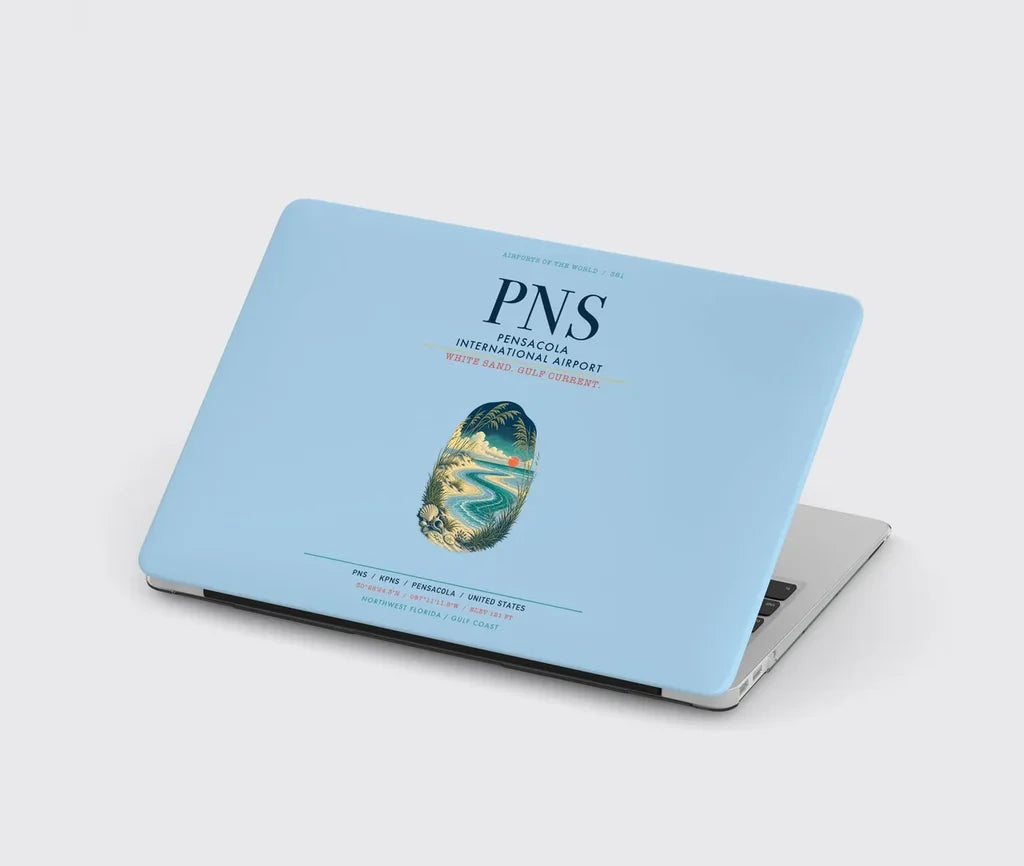 Pensacola International Airport (PNS) design on light blue MacBook case