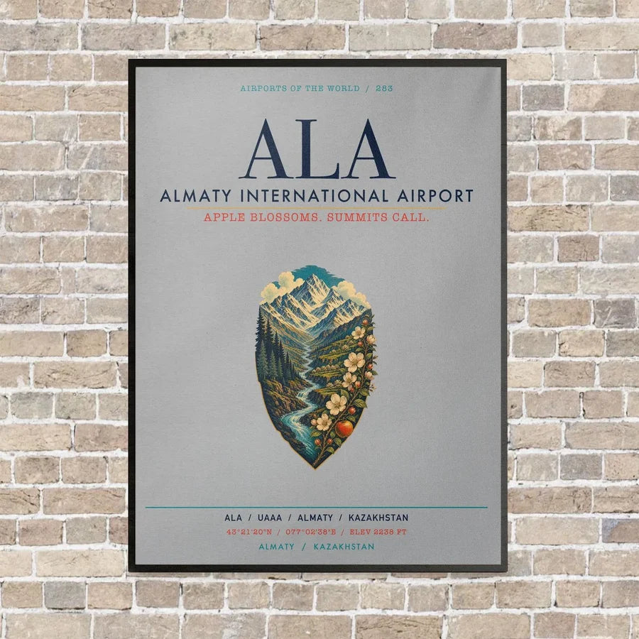 Almaty International Airport ALA vertical canvas print - framed - light gray background