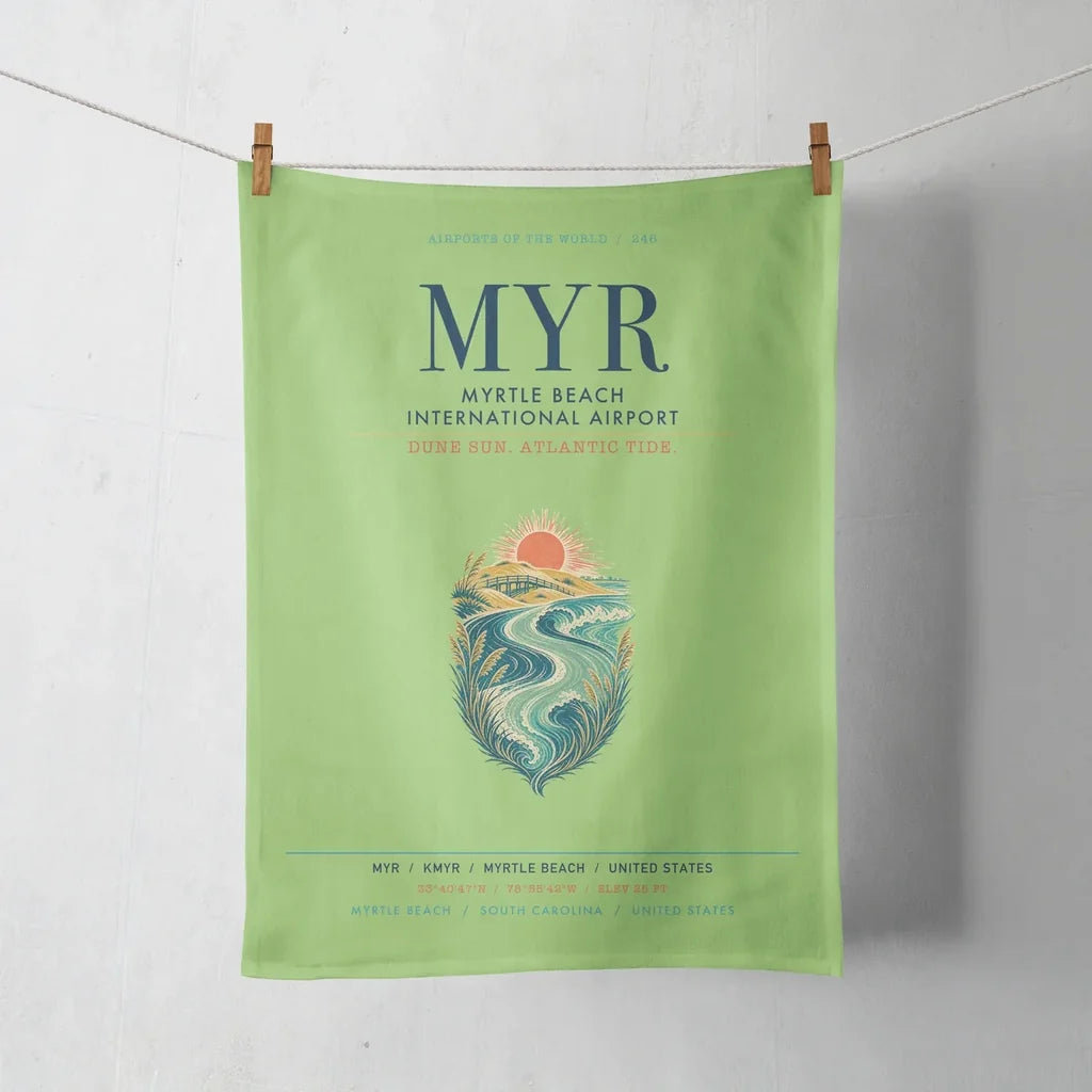 Myrtle Beach International Airport (MYR) design on light green towel
