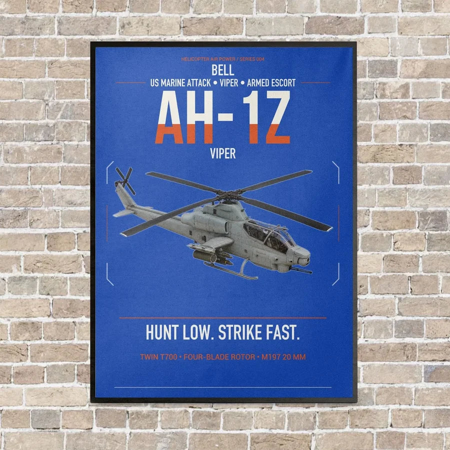 Bell AH-1Z Viper vertical canvas print - framed - blue background