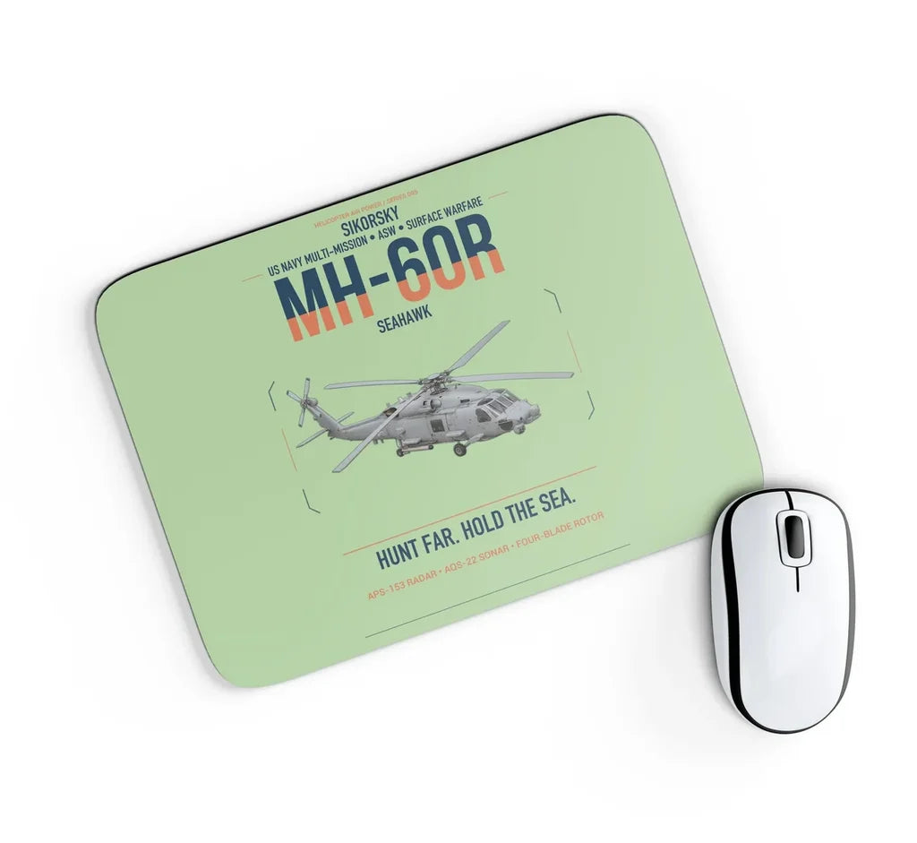 Sikorsky MH-60R Seahawk design on light green rectangle mouse pad