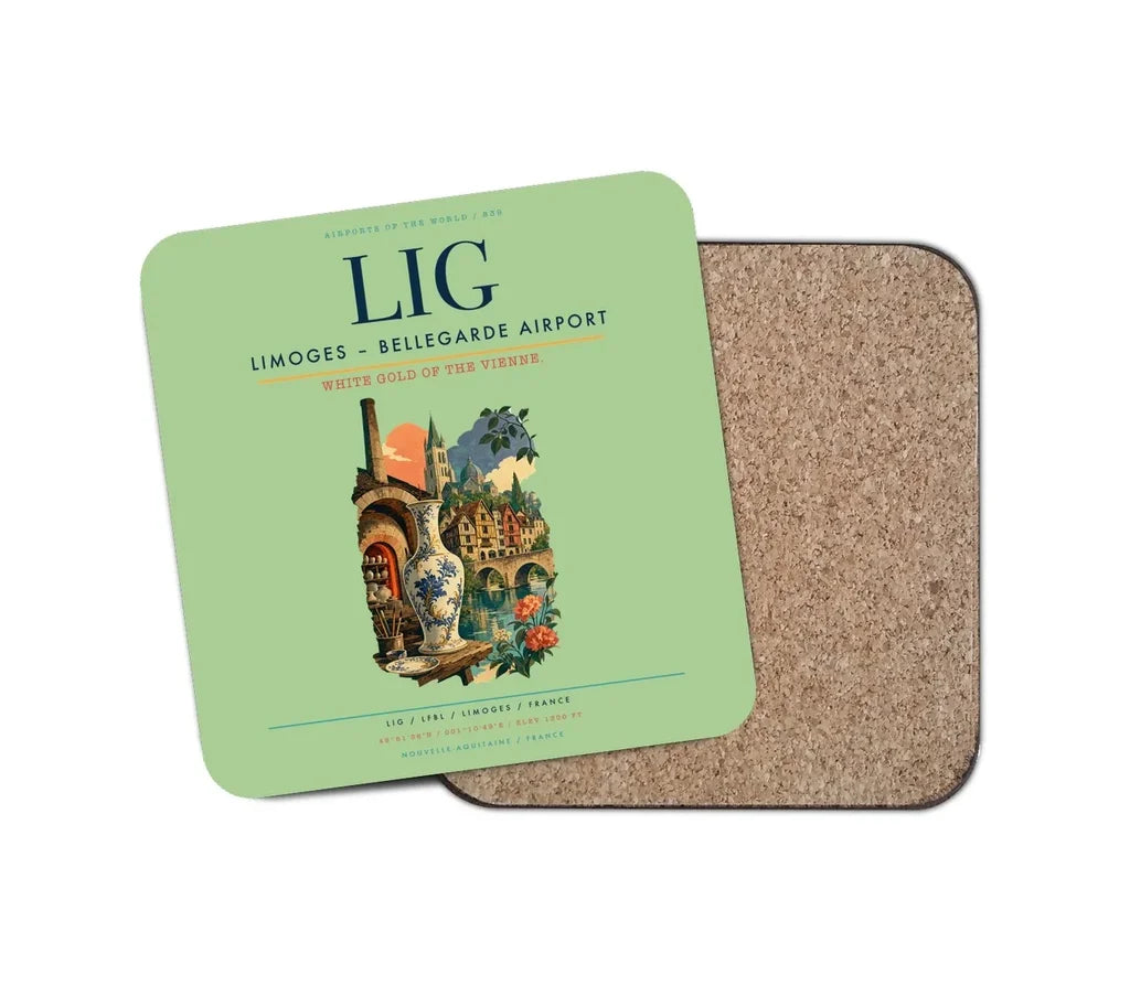 Limoges – Bellegarde Airport (LIG) design on light green 1 piece coaster
