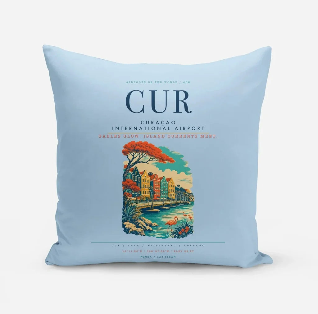 Curaçao International Airport (CUR) design on light blue pillow