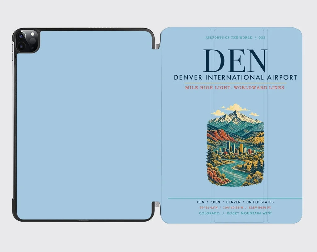 Denver International Airport (DEN) design on light blue ipad tablet case