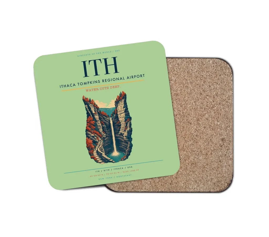 Ithaca Tompkins Regional Airport (ITH) design on light green 1 piece coaster