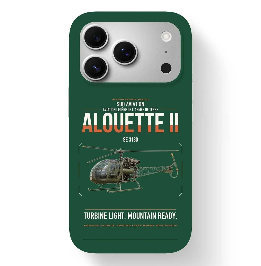 Sud Aviation SE 3130 Alouette II design on dark green magsafe iphone case, for iPhone 17 Pro