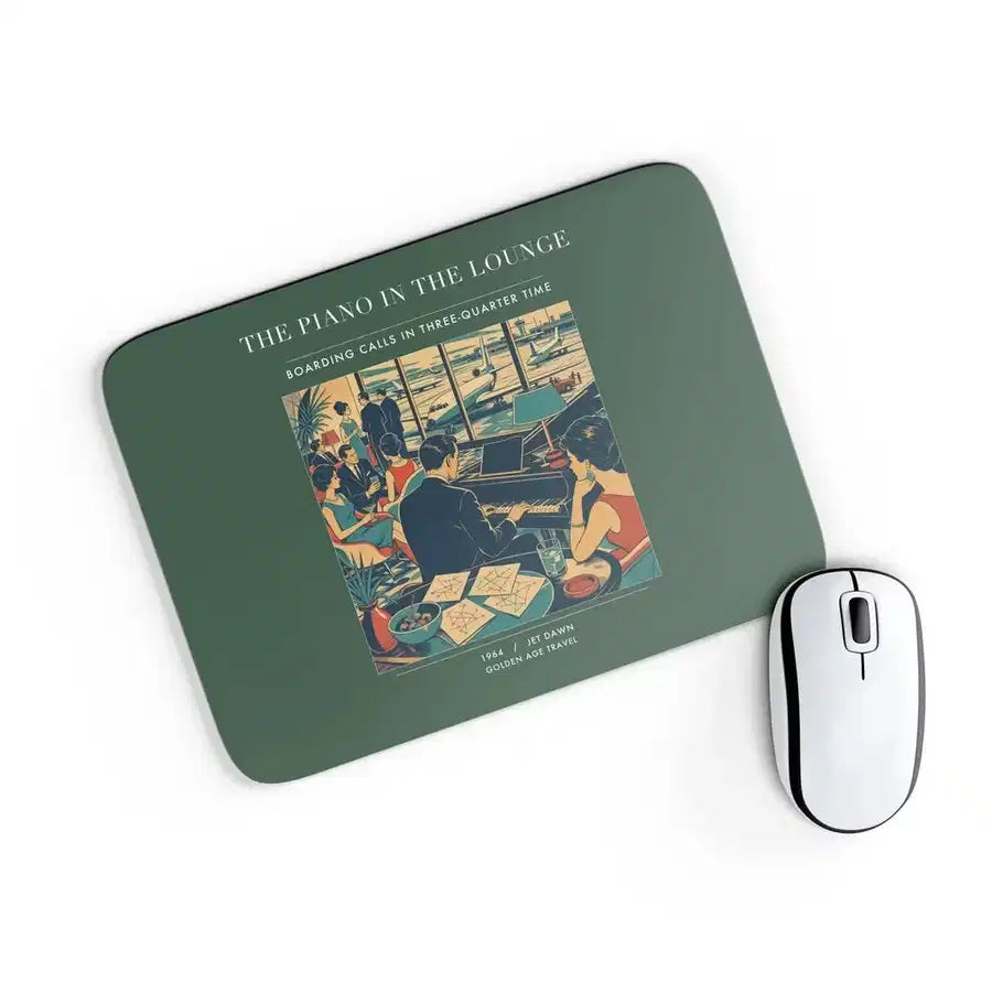 VINTAGE G4301 - The Piano In The Lounge - Designed Mouse Pads design on darkgreen rectangle