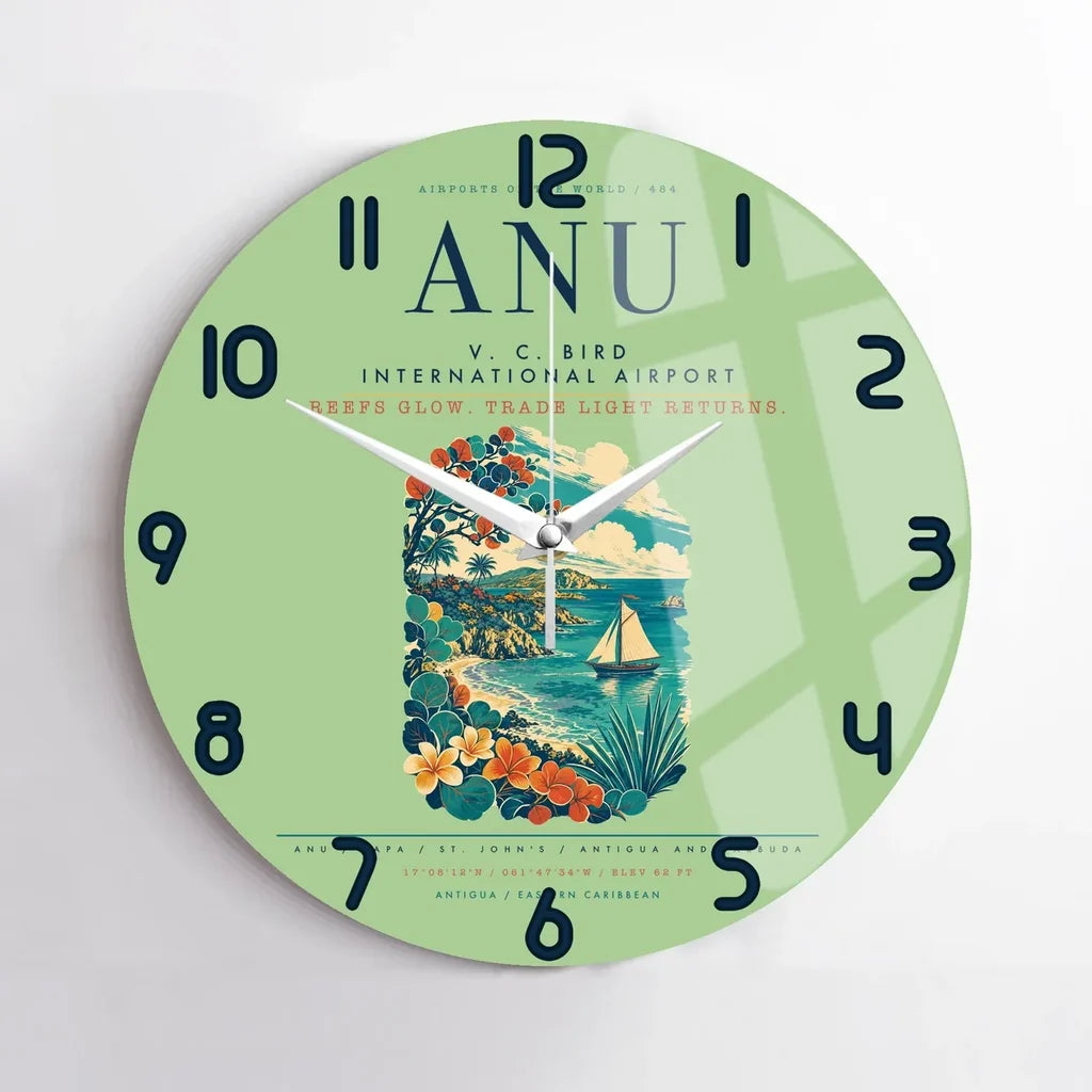 V. C. Bird International Airport (ANU) design on light green no frame wall clock