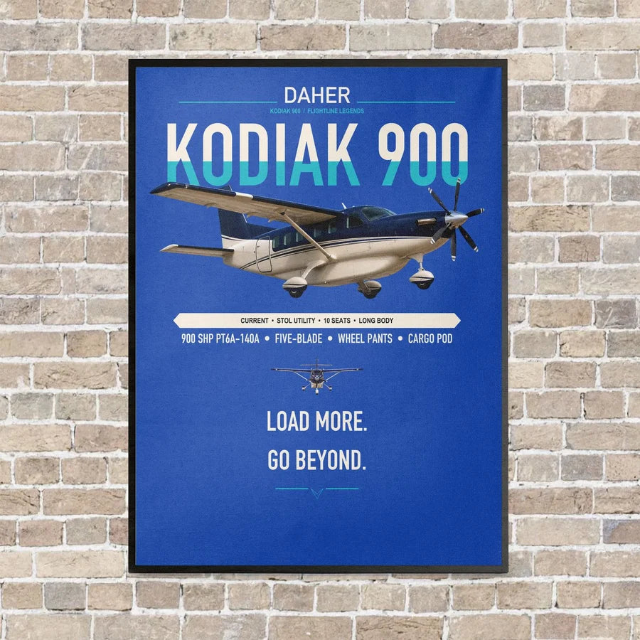 Daher Kodiak 900 vertical canvas print - framed - blue background