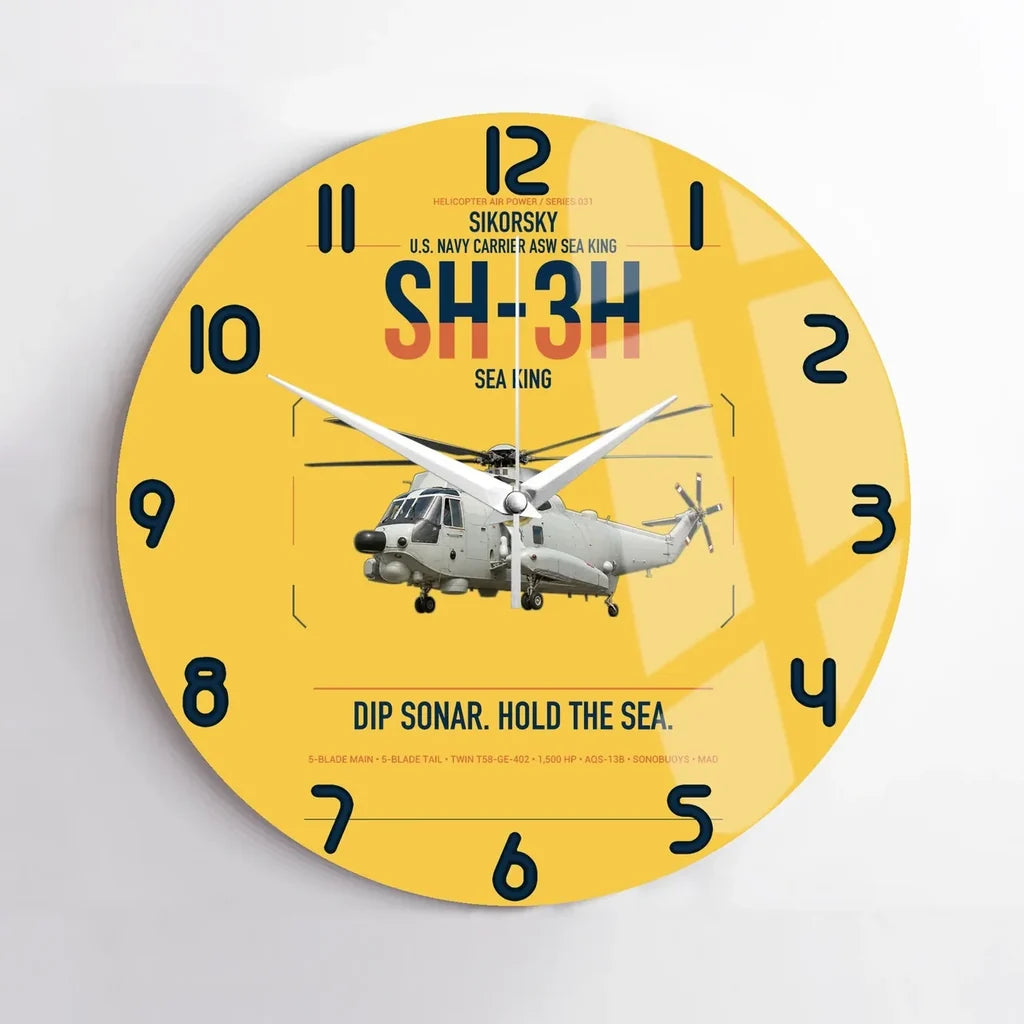 Sikorsky SH-3H Sea King design on yellow no frame wall clock