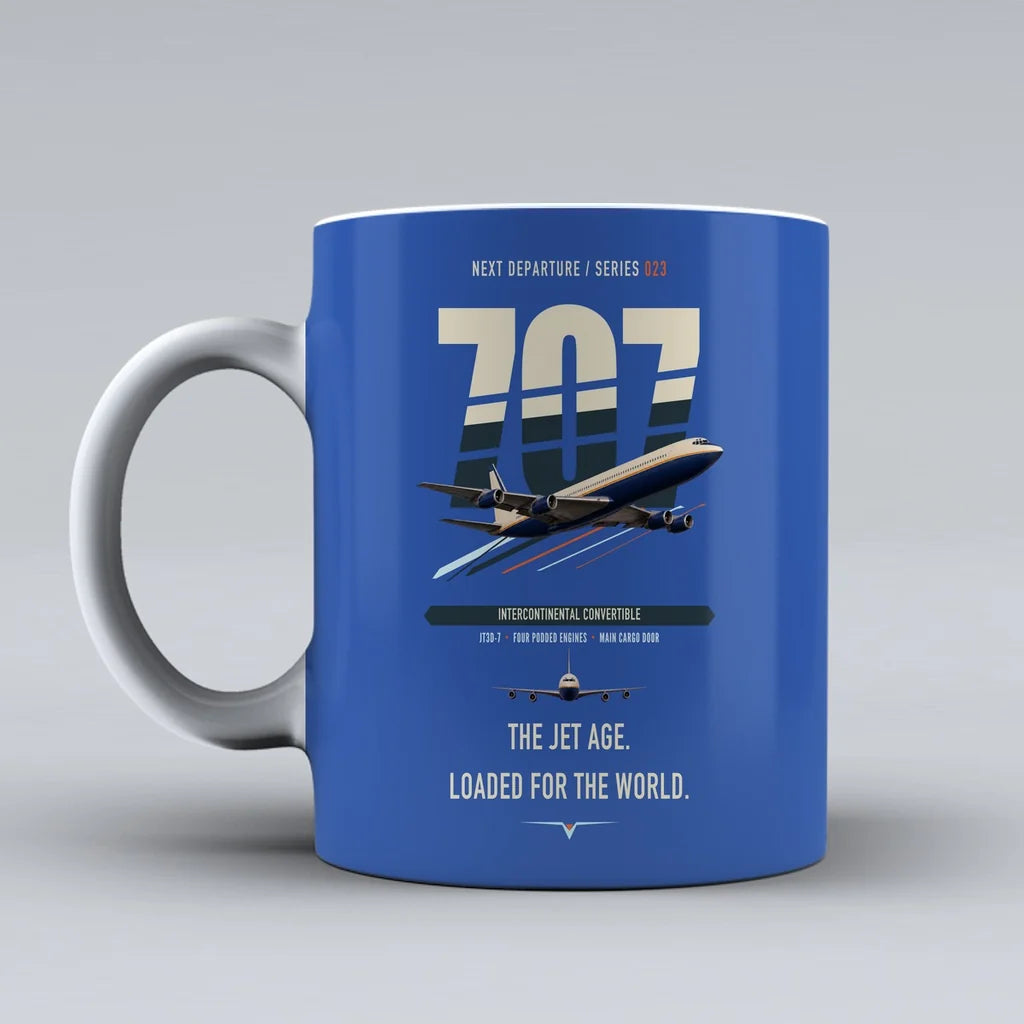 Boeing 707-320C double-side print on blue ceramic mug