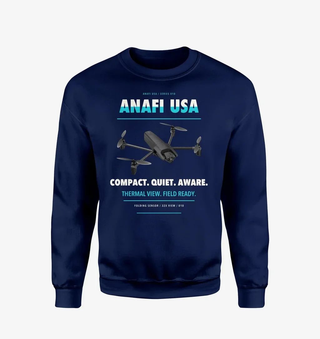 Parrot ANAFI USA design on navy blue sweatshirt