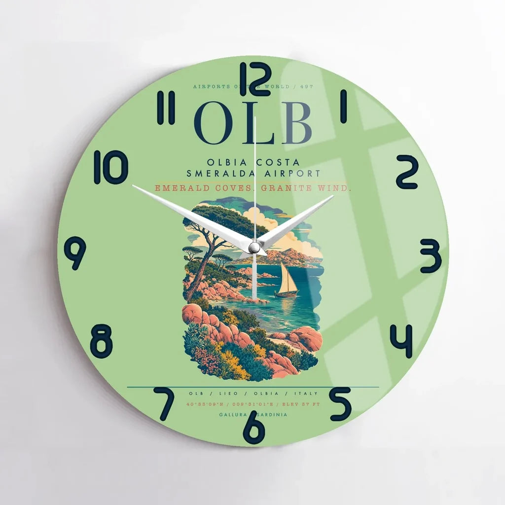Olbia Costa Smeralda Airport (OLB) design on light green no frame wall clock