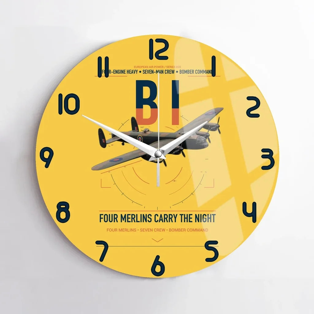 Avro Lancaster B I design on yellow no frame wall clock