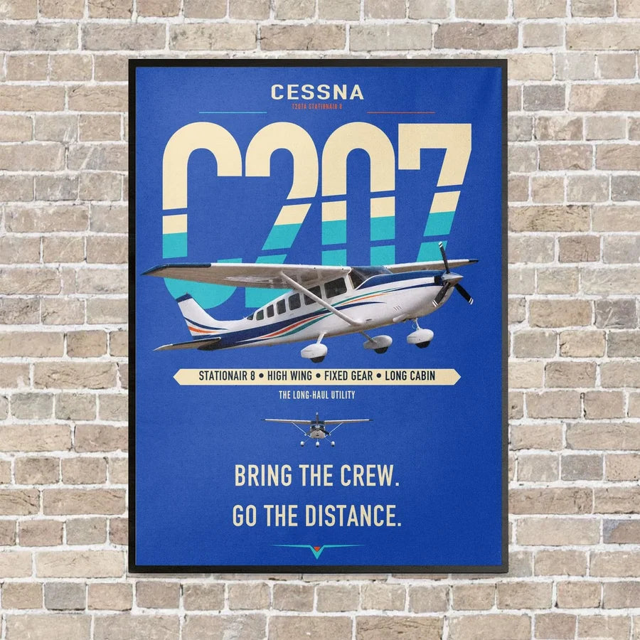 Cessna T207A Stationair 8 vertical canvas print - framed - blue background
