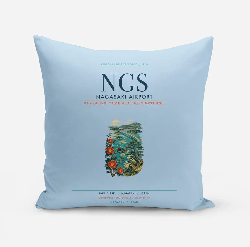 Nagasaki Airport (NGS) design on light blue pillow