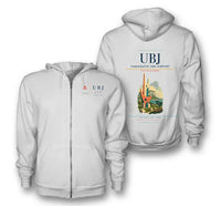 Thumbnail for Ube Airport (UBJ) design on white premium zipped hoodie