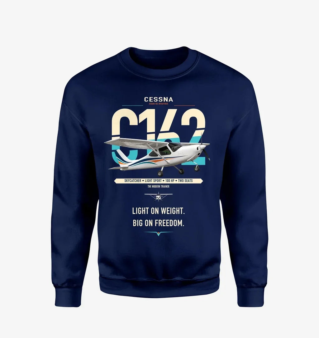 Cessna 162 Skycatcher design on navy blue sweatshirt