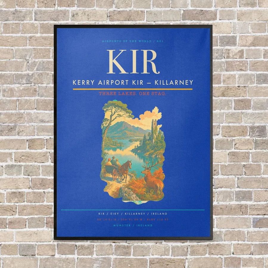 Kerry Airport KIR — Killarney vertical canvas print - framed - blue background