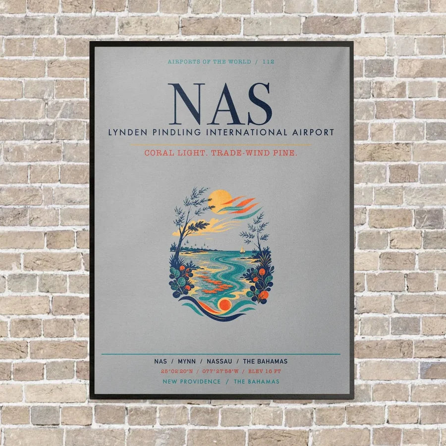 Lynden Pindling International Airport Nassau NAS vertical canvas print - framed - light gray background