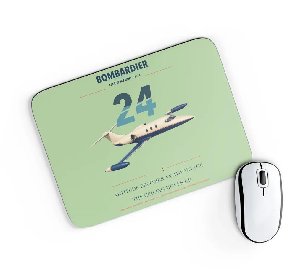 Bombardier Learjet 24 design on light green rectangle mouse pad