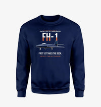Thumbnail for FH-1 Phantom First Jet Takes the Deck design on navy blue sweatshirt