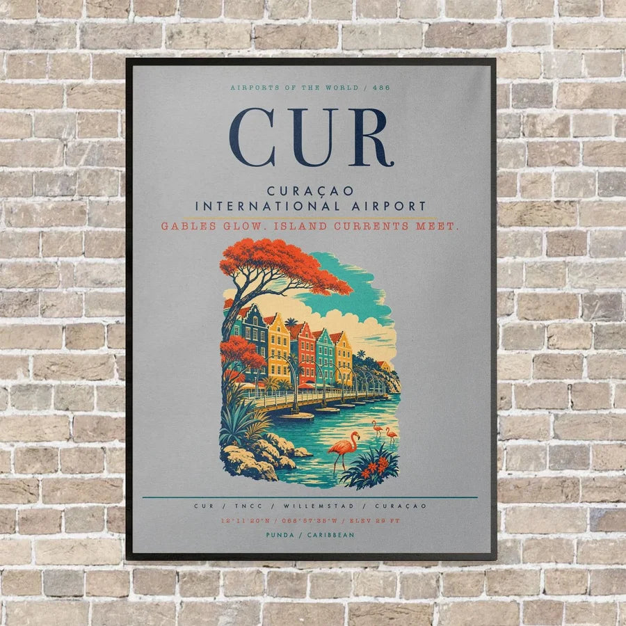 Curaçao International Airport CUR vertical canvas print - framed - light gray background