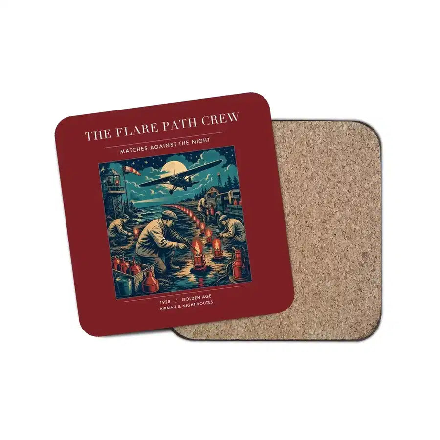 The Flare Path Crew - Designed Coasters design on dark red 1-piece