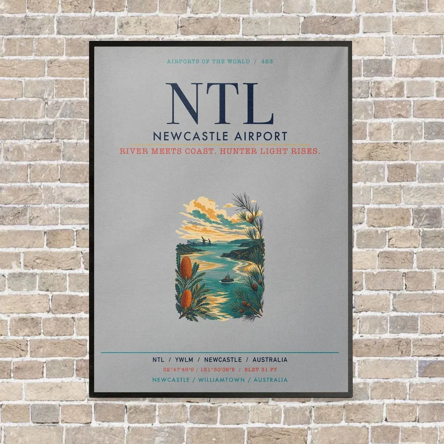 Newcastle Airport NTL vertical canvas print - framed - light gray background