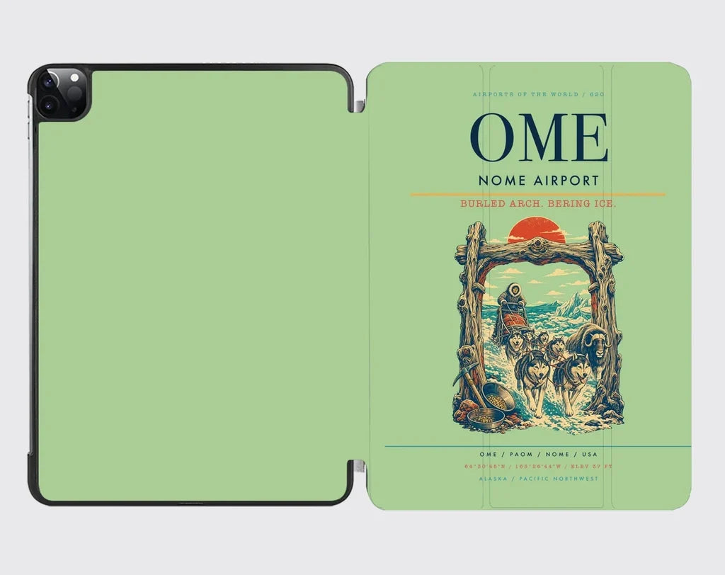Nome Airport (OME) design on light green ipad tablet case