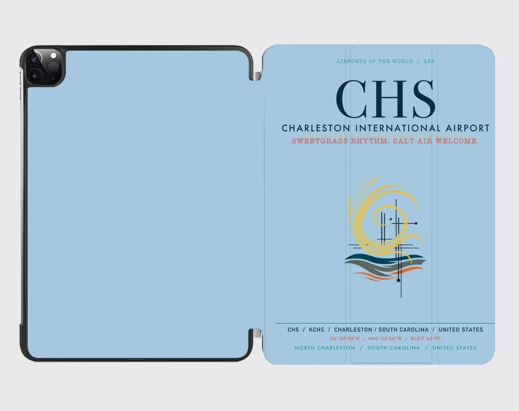 Charleston International Airport (CHS) design on light blue ipad tablet case