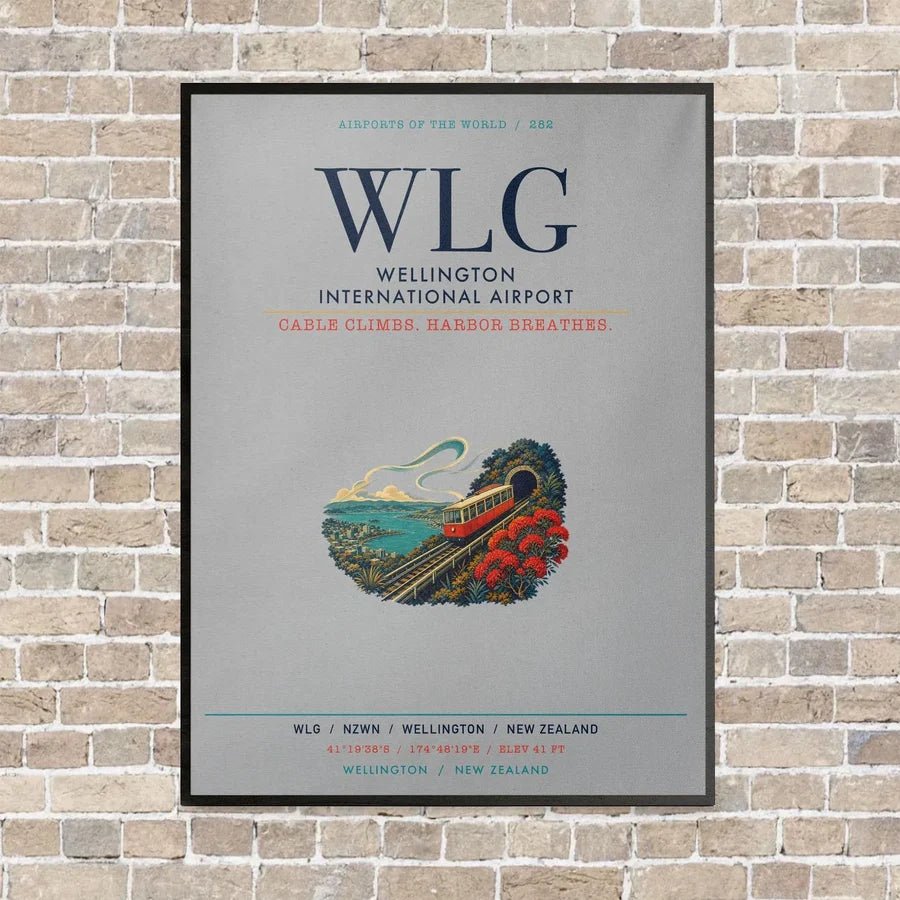Wellington International Airport WLG vertical canvas print - framed - light gray background