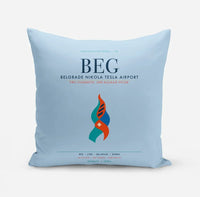 Thumbnail for Belgrade Nikola Tesla Airport (BEG) design on light blue pillow