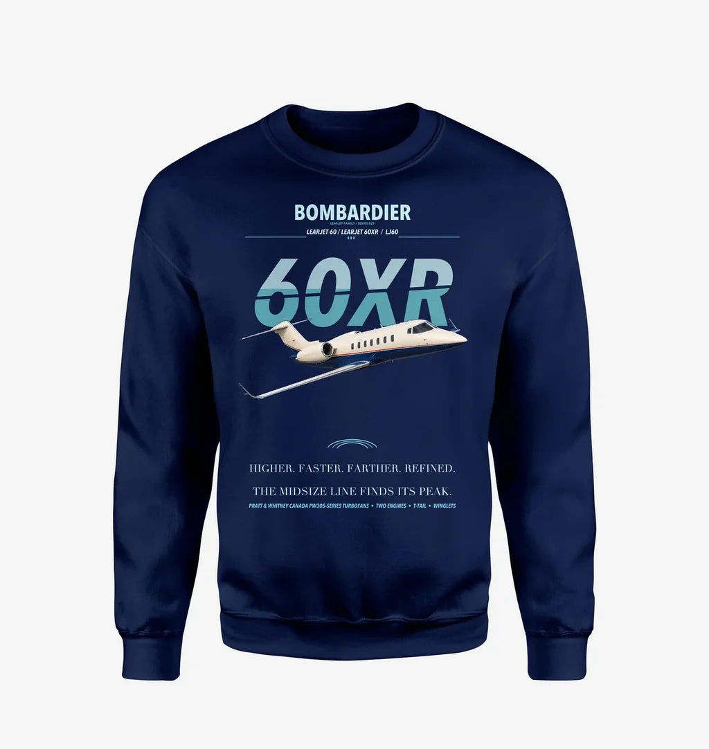 Bombardier Learjet 60XR design on navy blue sweatshirt