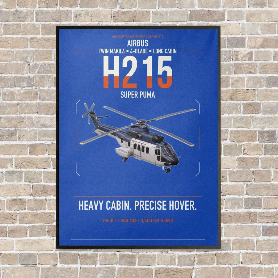 Airbus H215 vertical canvas print - framed - blue background