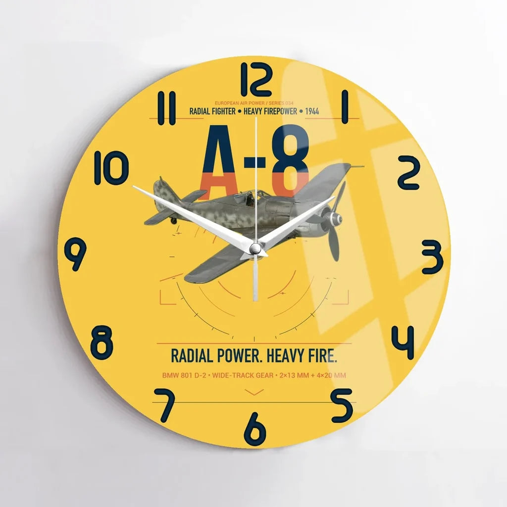 Focke-Wulf Fw 190A-8 design on yellow no frame wall clock