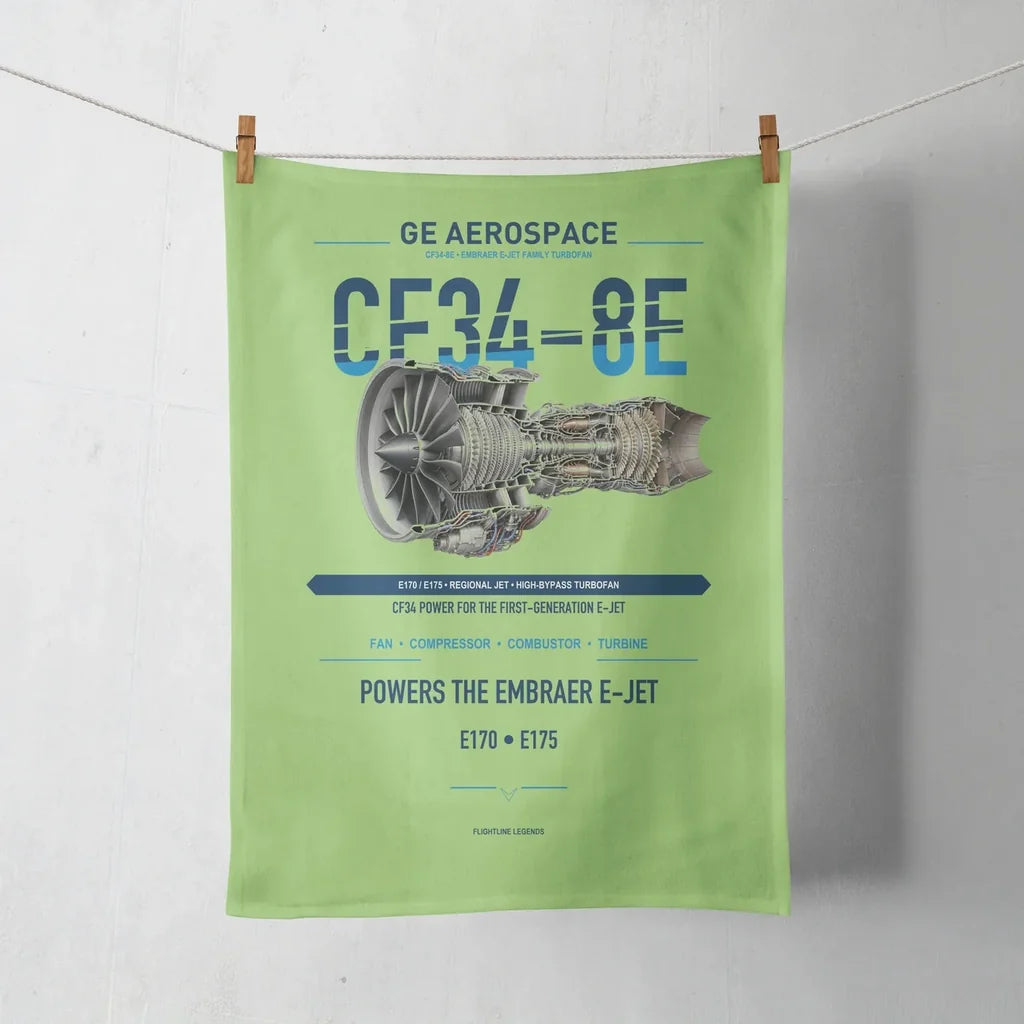 CF34-8E design on light green towel