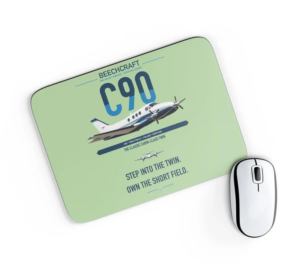 Beechcraft King Air C90 design on light green rectangle mouse pad