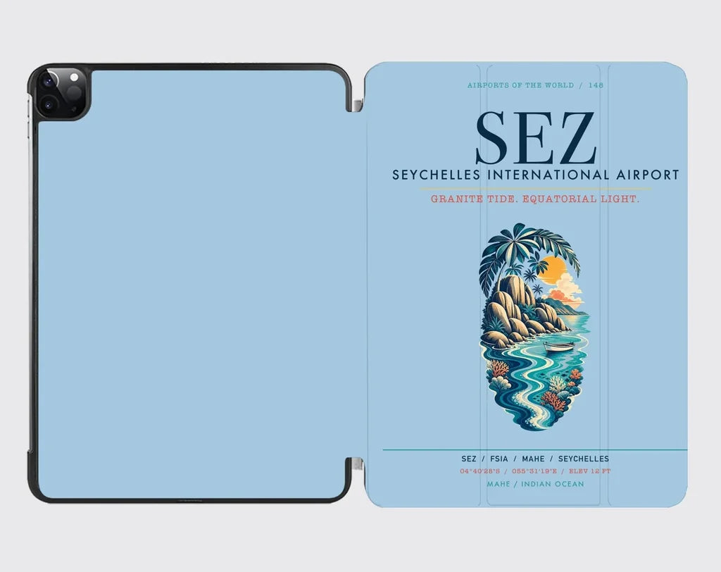 Seychelles International Airport (SEZ) design on light blue ipad tablet case