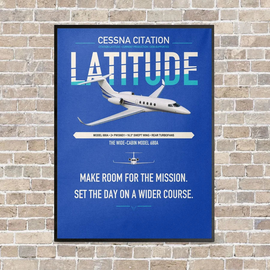Cessna Citation Latitude vertical canvas print - framed - blue background