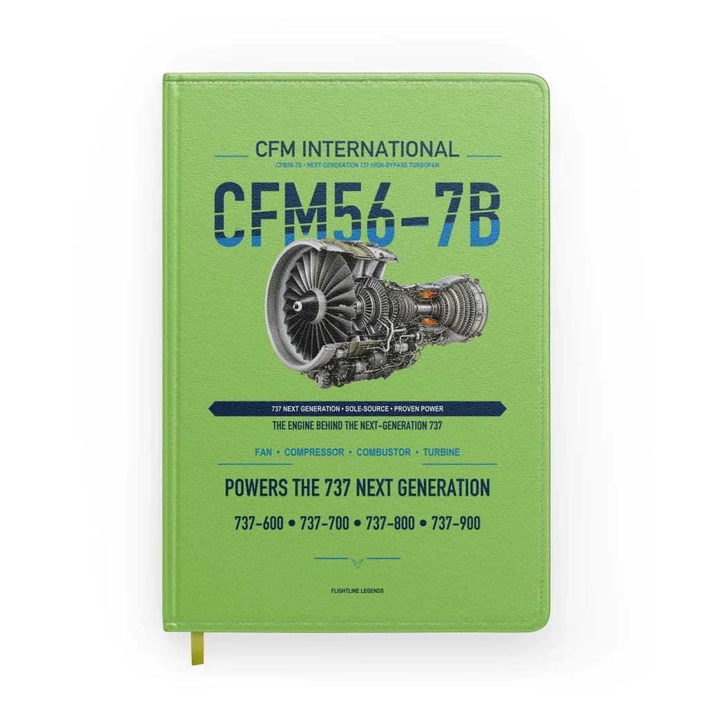 CFM56-7B design on light green notebook